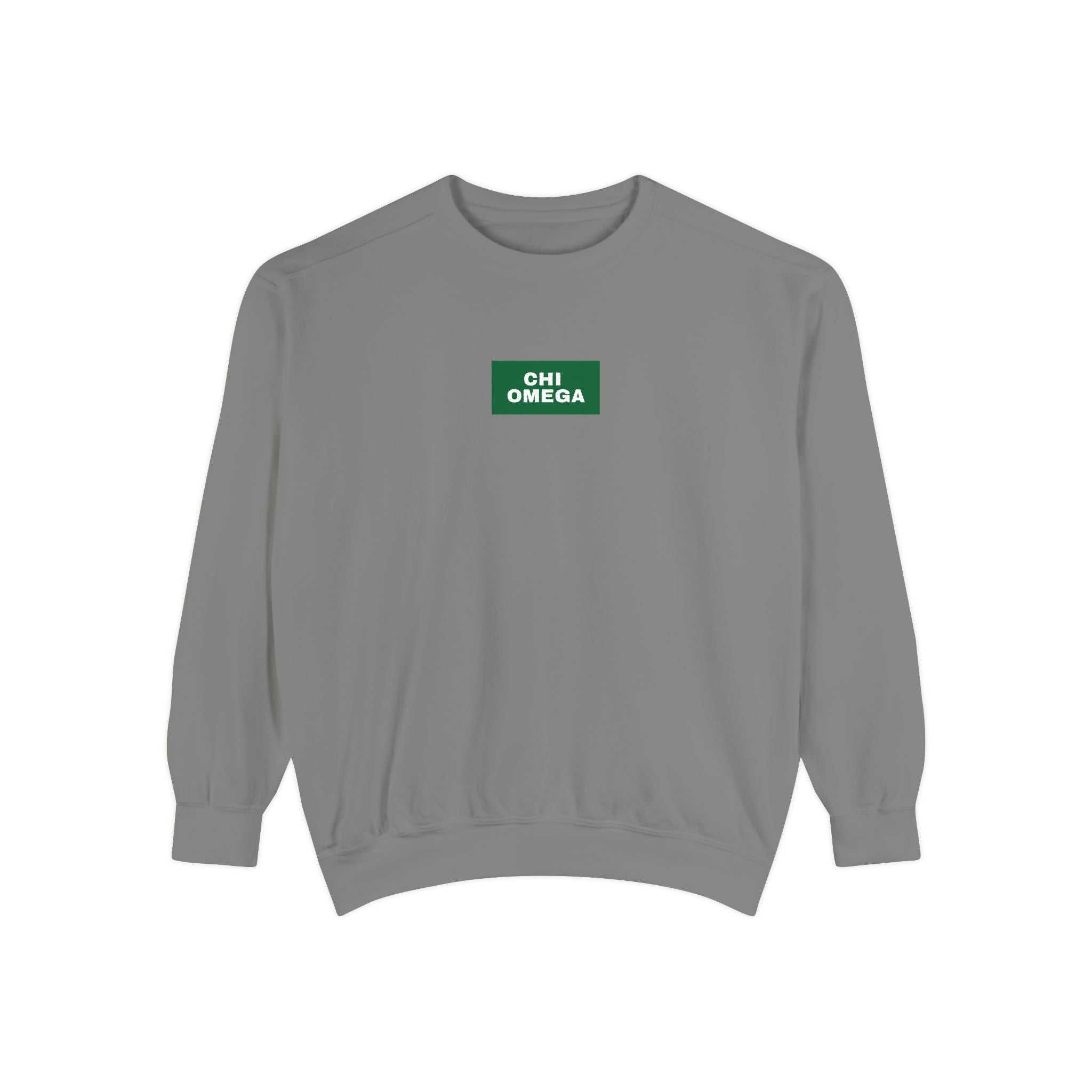 Chi Omega Green Print Crewneck