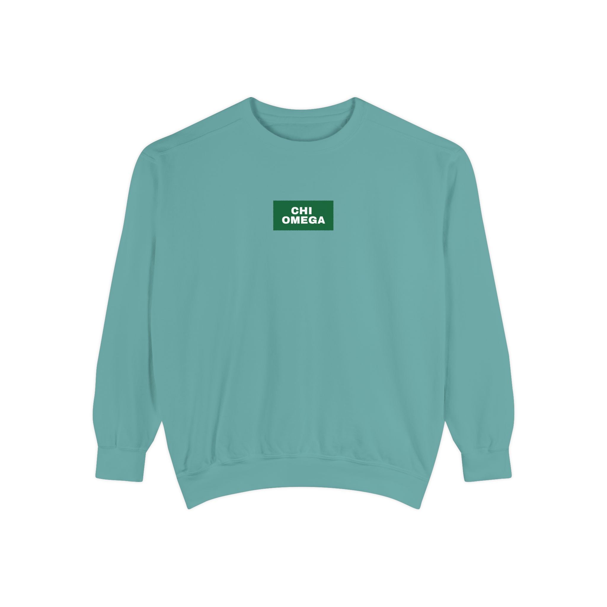 Chi Omega Green Print Crewneck