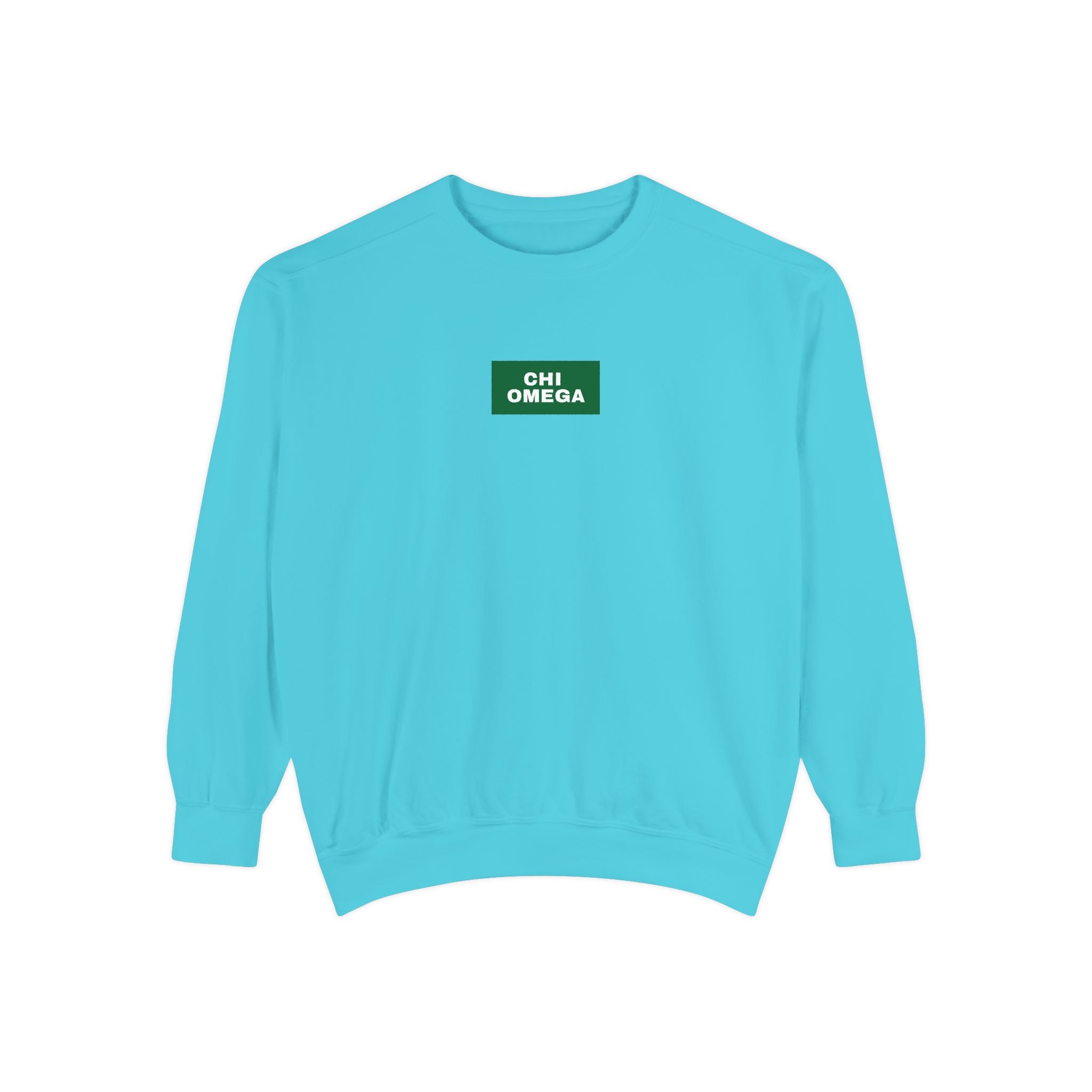 Chi Omega Green Print Crewneck