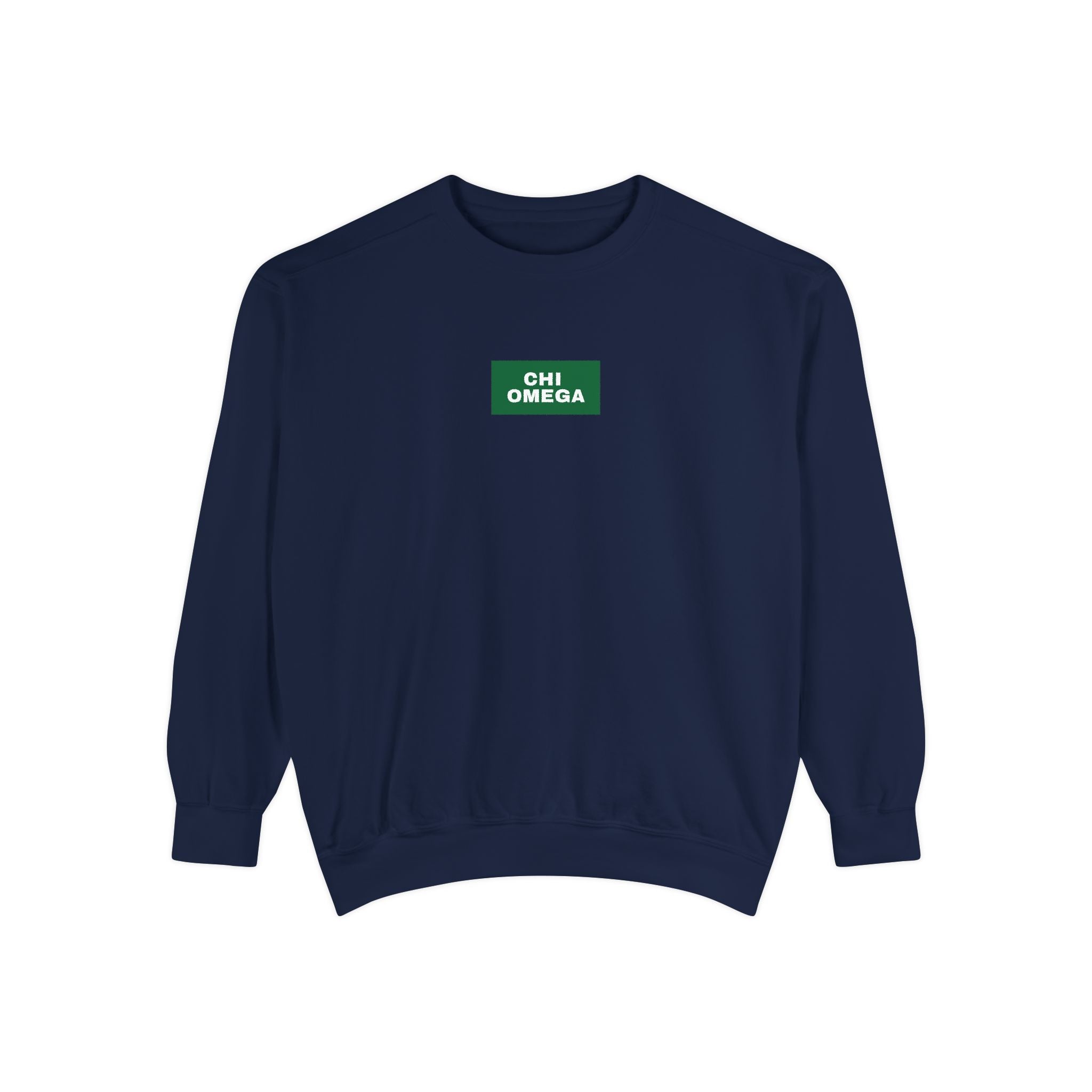 Chi Omega Green Print Crewneck