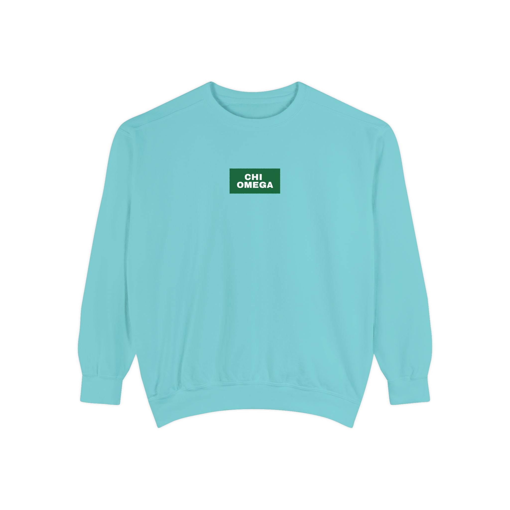 Chi Omega Green Print Crewneck