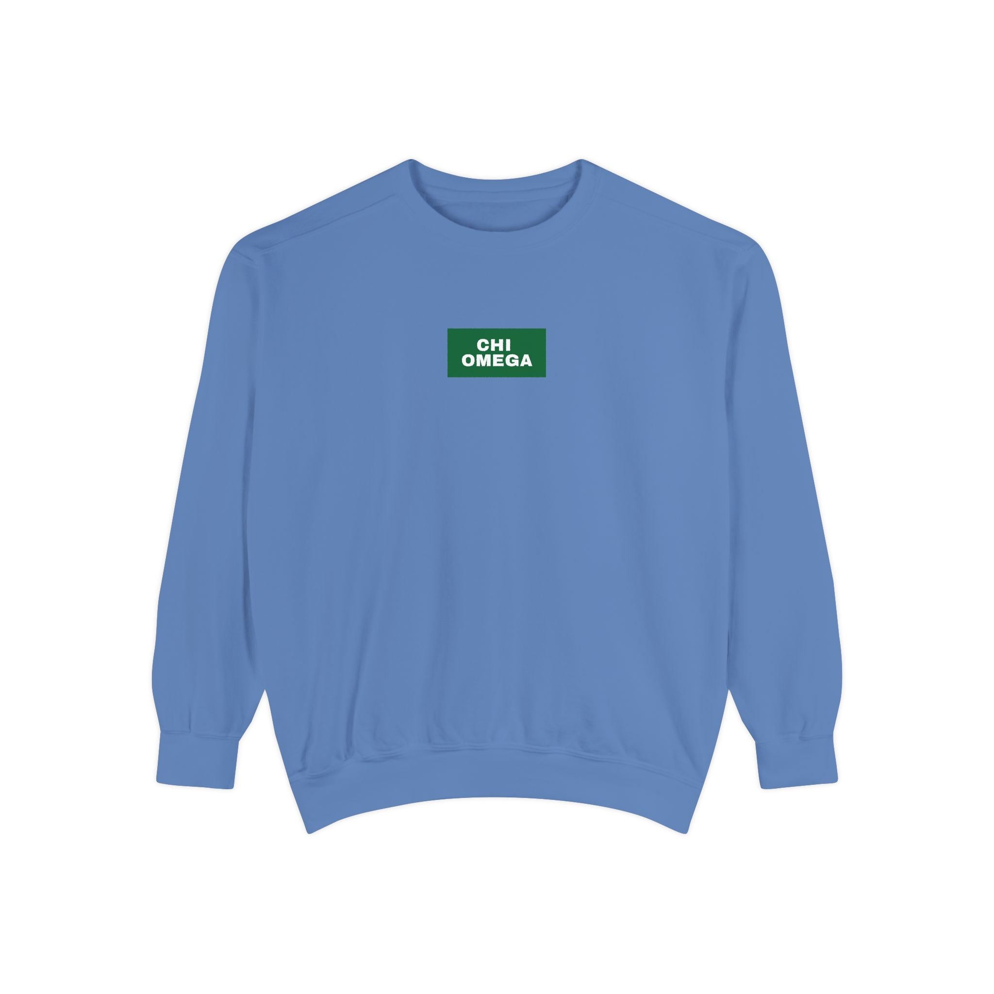 Chi Omega Green Print Crewneck