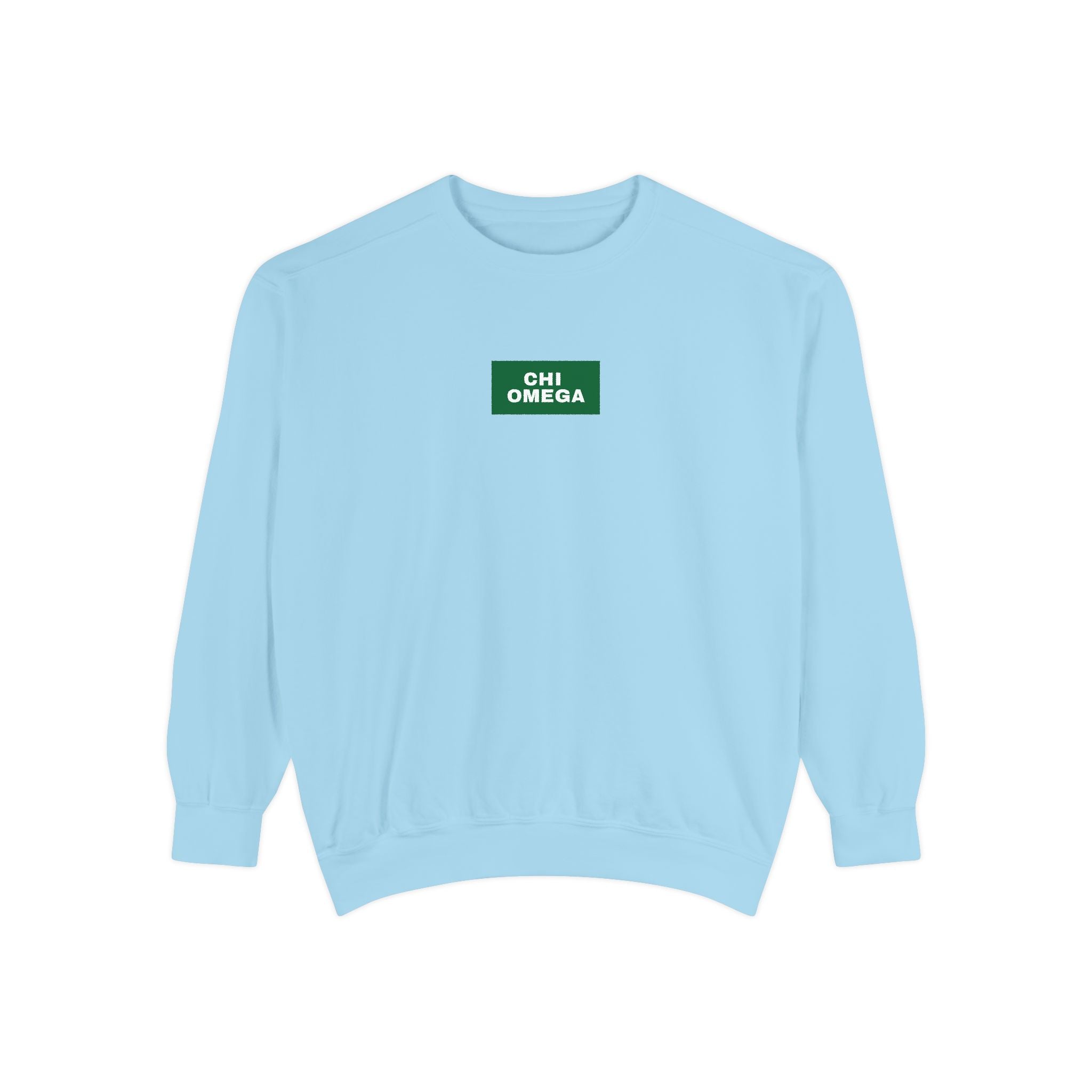 Chi Omega Green Print Crewneck